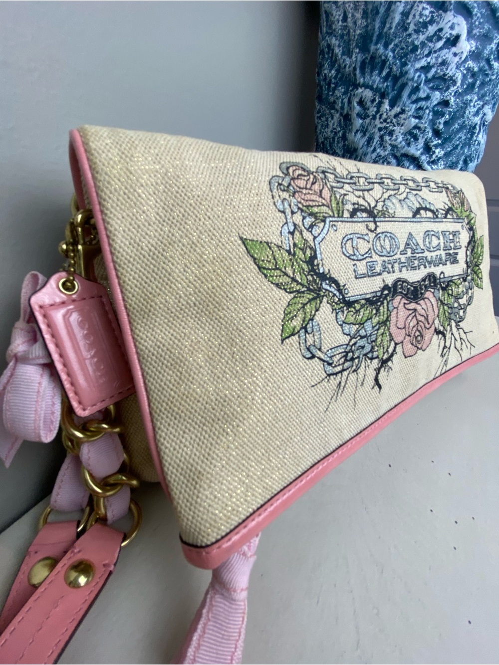 Coach Limited Edition Shimmer Tattoo Rose XL Foldover Clutch - Picture 5 of 16